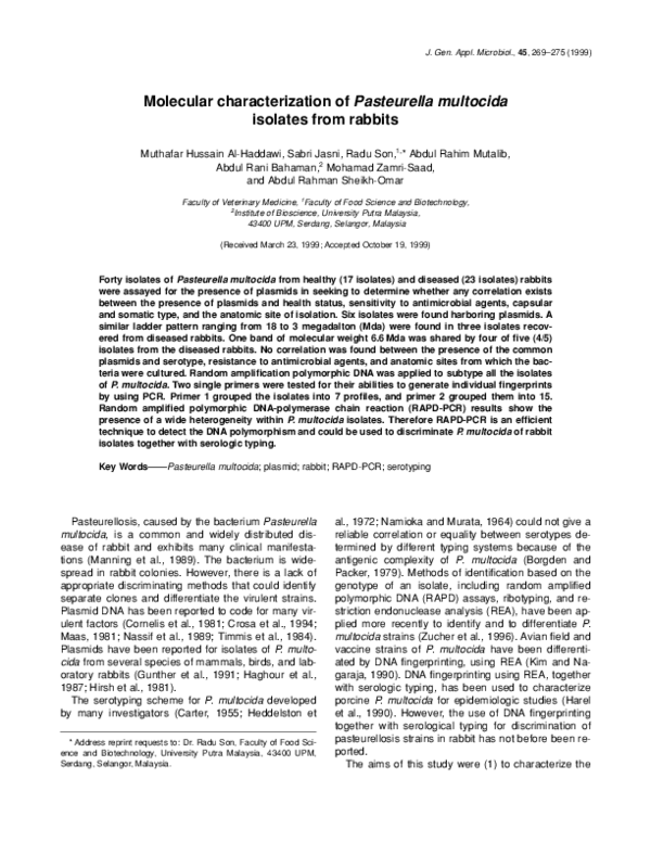 (PDF) Molecular characterization of Pasteurella multocida isolates from ...