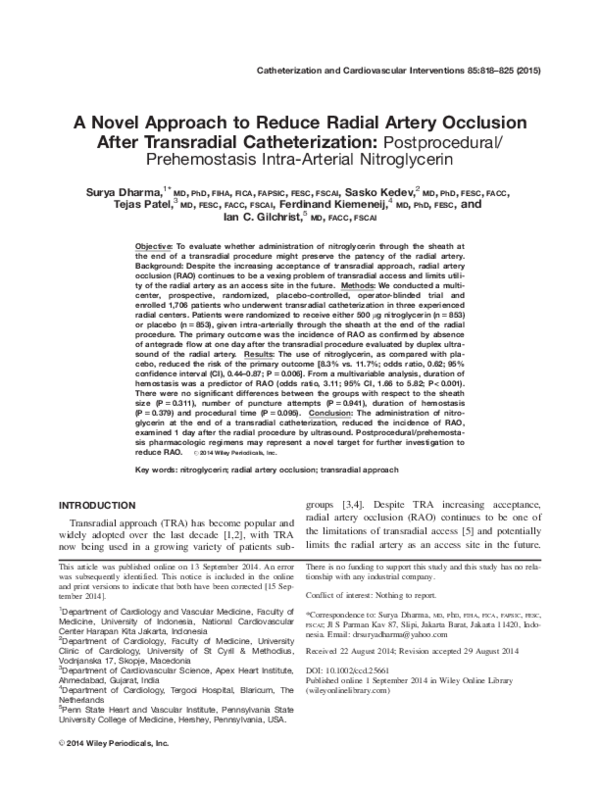 (PDF) A novel approach to reduce radial artery occlusion after ...