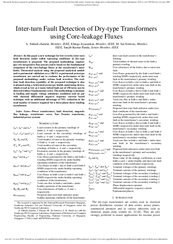 (PDF) Inter-Turn Fault Detection of Dry-Type Transformers Using Core ...