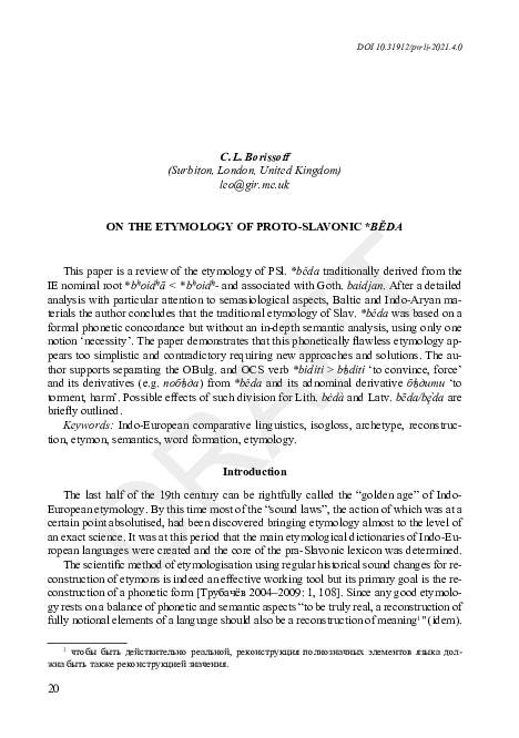 (PDF) On the etymology of pra-Slavonic *běda (pre-print draft)