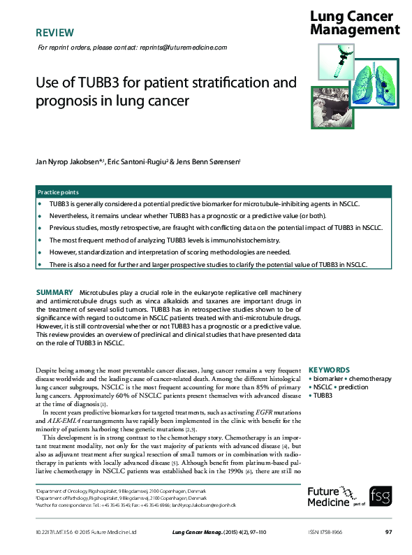 (PDF) Use of TUBB3 for patient stratification and prognosis in lung cancer