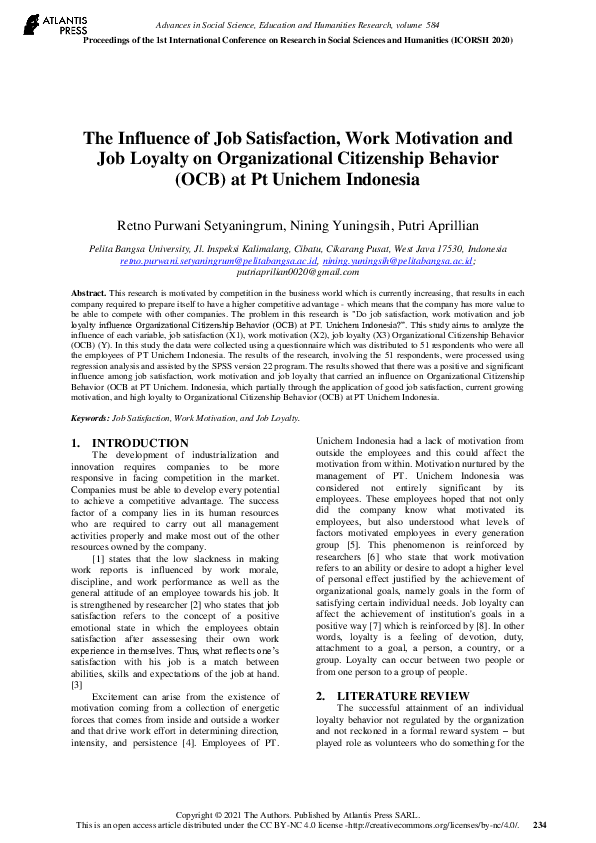 (PDF) The Influence of Job Satisfaction, Work Motivation and Job ...