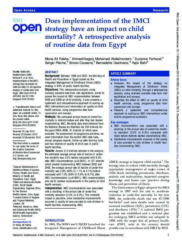 (PDF) Does implementation of the IMCI strategy have an impact on child ...