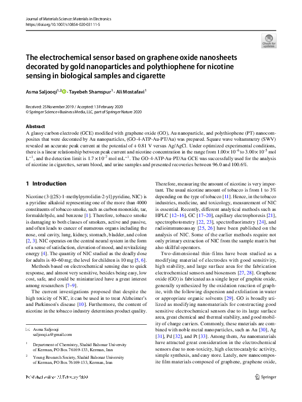 (PDF) The electrochemical sensor based on graphene oxide nanosheets ...