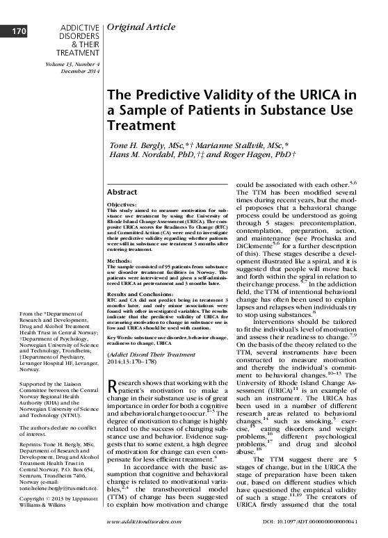 (PDF) The Predictive Validity of the URICA in a Sample of Patients in ...