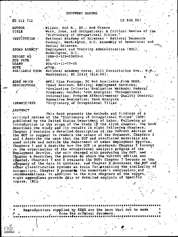 (PDF) Work, Jobs, and Occupations A Critical Review of the Dictionary