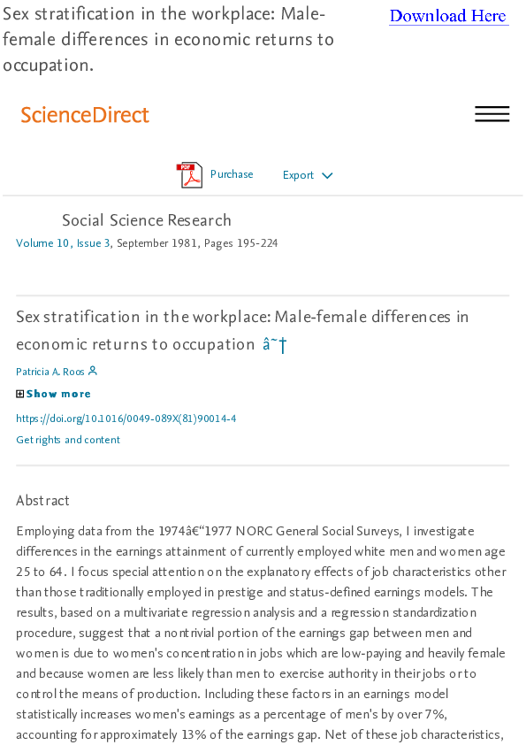 (PDF) Sex stratification in the workplace: Male-female differences in ...