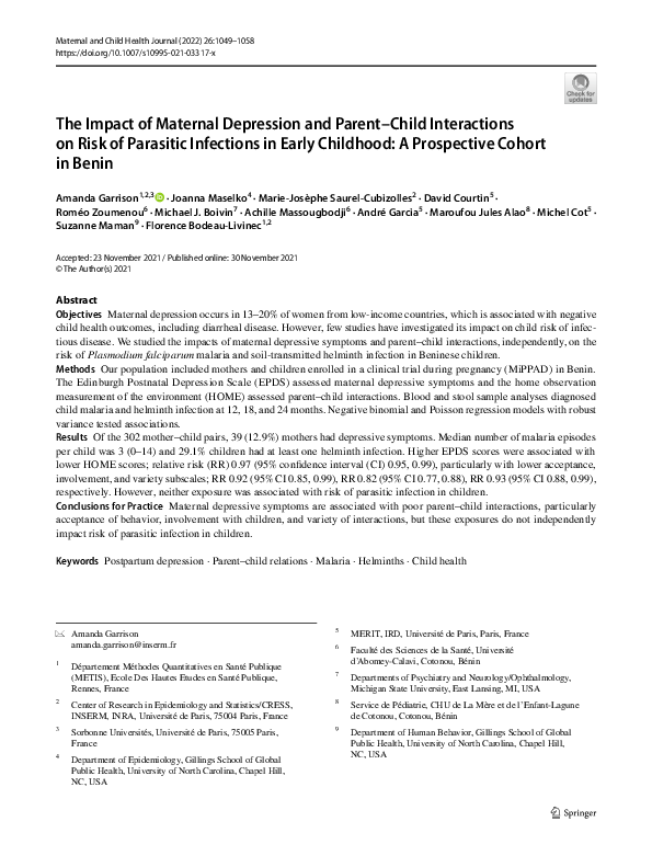 (PDF) The Impact of Maternal Depression and Parent–Child Interactions ...