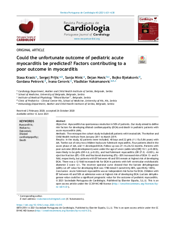 Could the unfortunate outcome of pediatric acute myocarditis be predicted? Factors contributing to a poor outcome in myocarditis