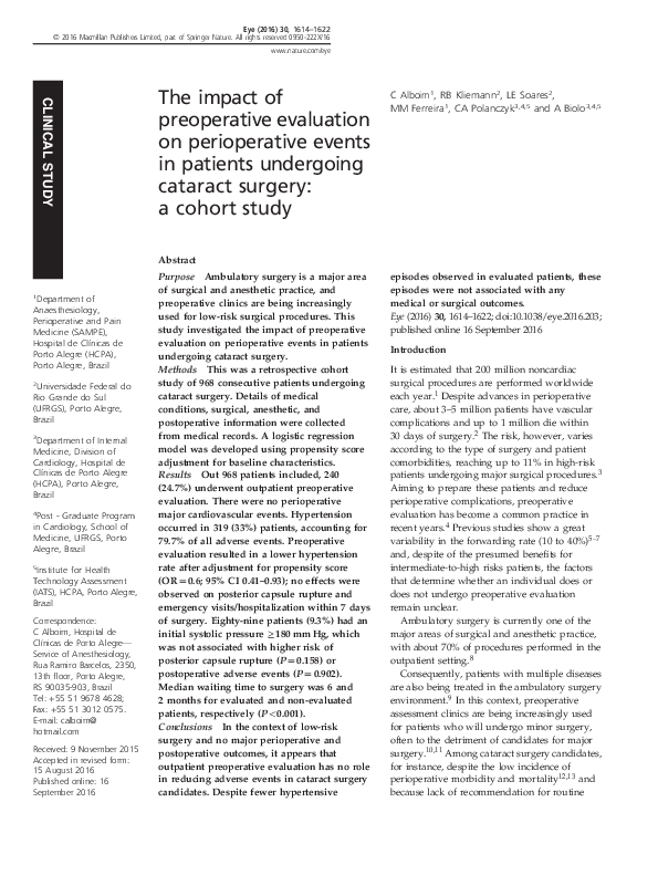 (PDF) The impact of preoperative evaluation on perioperative events in ...