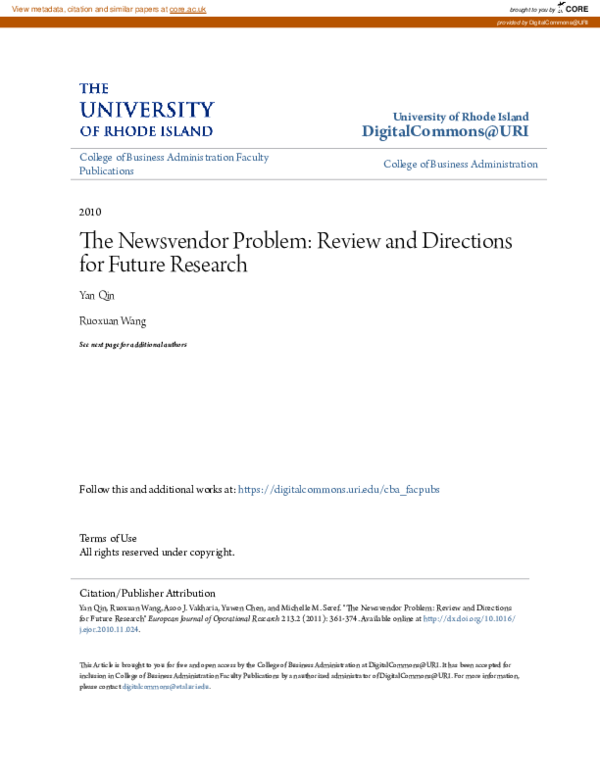 (PDF) The newsvendor problem: Review and directions for future research