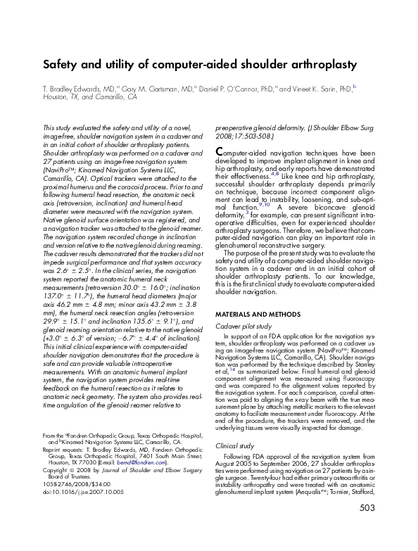 (PDF) Safety and utility of computer-aided shoulder arthroplasty