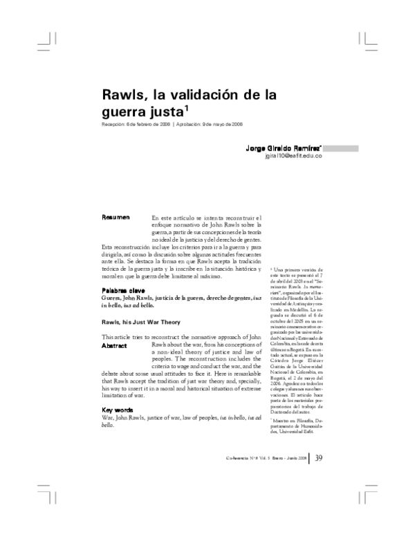 (PDF) Rawls, la validación de la guerra justa