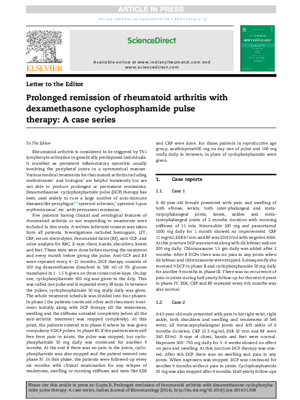 (PDF) Prolonged remission of rheumatoid arthritis with dexamethasone ...
