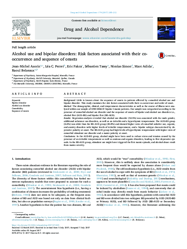 (PDF) Alcohol use and bipolar disorders: Risk factors associated with ...