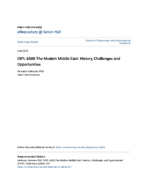 (PDF) The Modern Middle East: History, Challenges and Opportunities