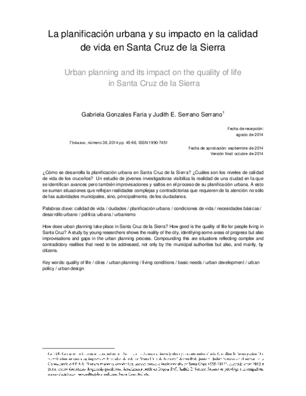 (PDF) La planificación urbana y su impacto en la calidad de vida en ...