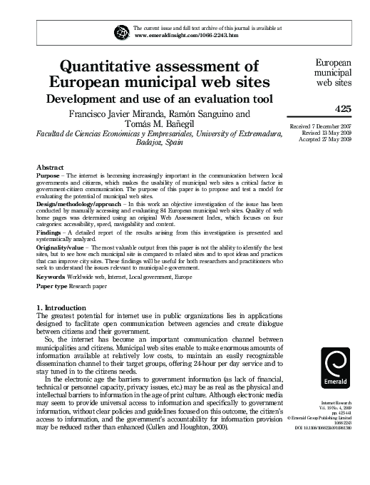 (PDF) Quantitative assessment of European municipal web sites