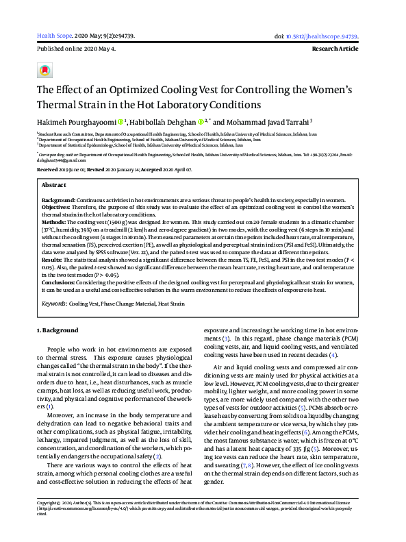 (PDF) The Effect of an Optimized Cooling Vest for Controlling the Women ...