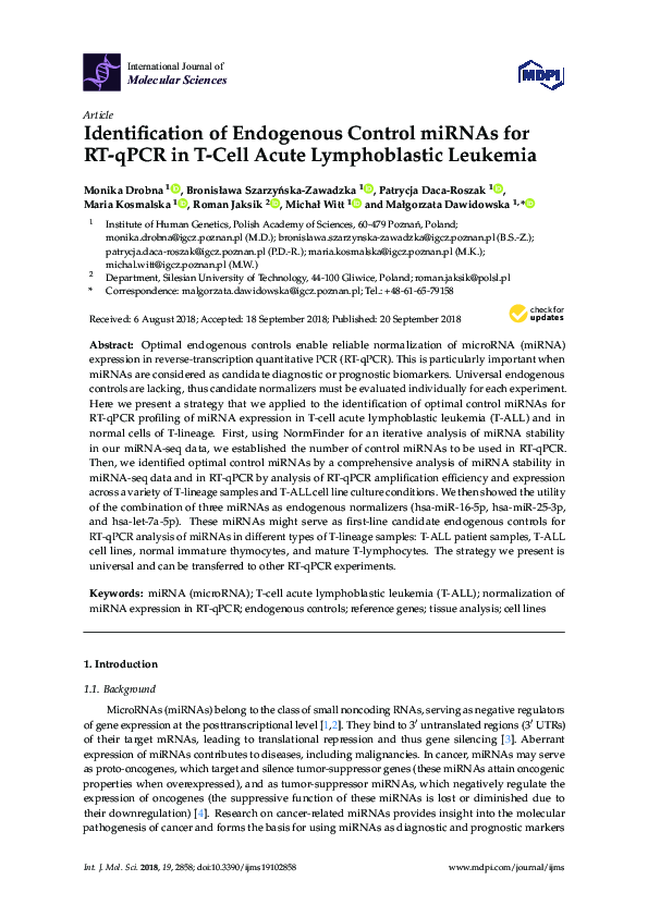 (PDF) Identification of Endogenous Control miRNAs for RT-qPCR in T-Cell ...