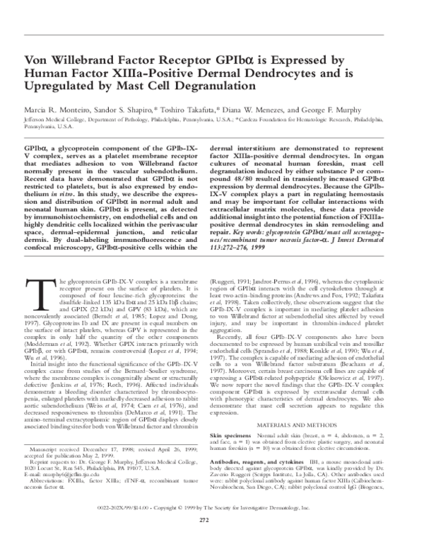  pdf von willebrand factor receptor gpibalpha is expressed by human
