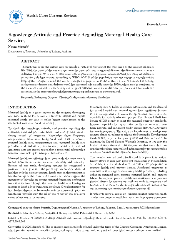 (PDF) Knowledge Attitude and Practice Regarding Maternal Health Care ...