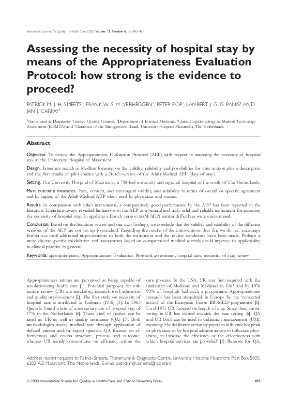 (PDF) Assessing the necessity of hospital stay by means of the