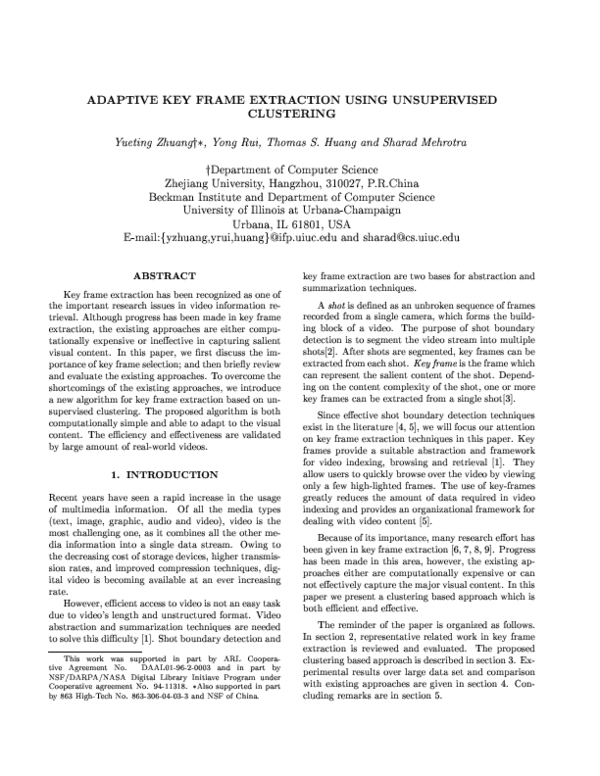 (PDF) Adaptive key frame extraction using unsupervised clustering