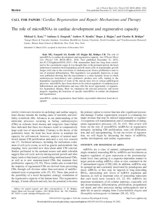(PDF) The Role of microRNAs in Cardiac Development and Regenerative ...