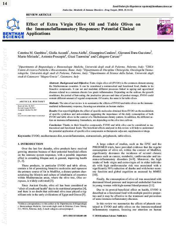 (PDF) Effect of extra virgin olive oil and table olives on the immune ...