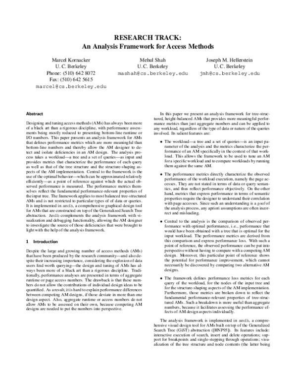 (PDF) RESEARCH TRACK: An Analysis Framework for Access Methods