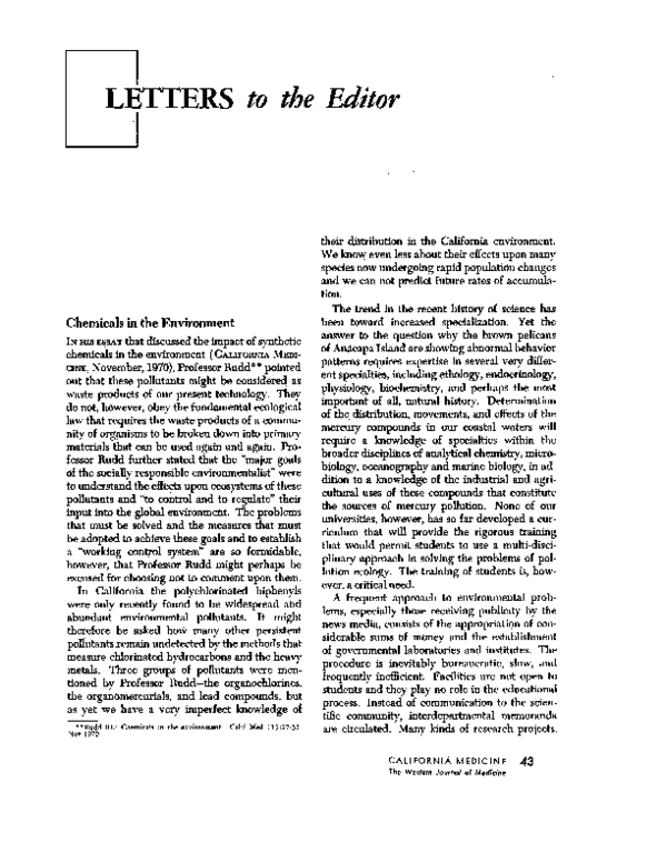 (PDF) Chemicals in the environment