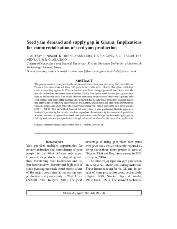 (PDF) Seed yam demand and supply gap in Ghana: Implications for ...
