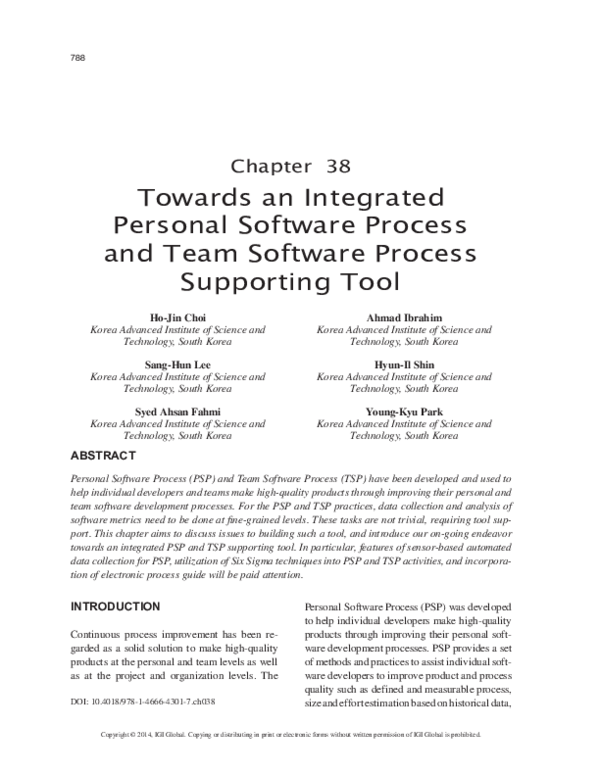 (PDF) Towards an Integrated Personal Software Process and Team Software ...