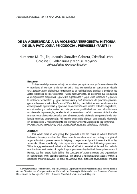 (PDF) De la agresividad a la violencia terrorista: historia de una ...