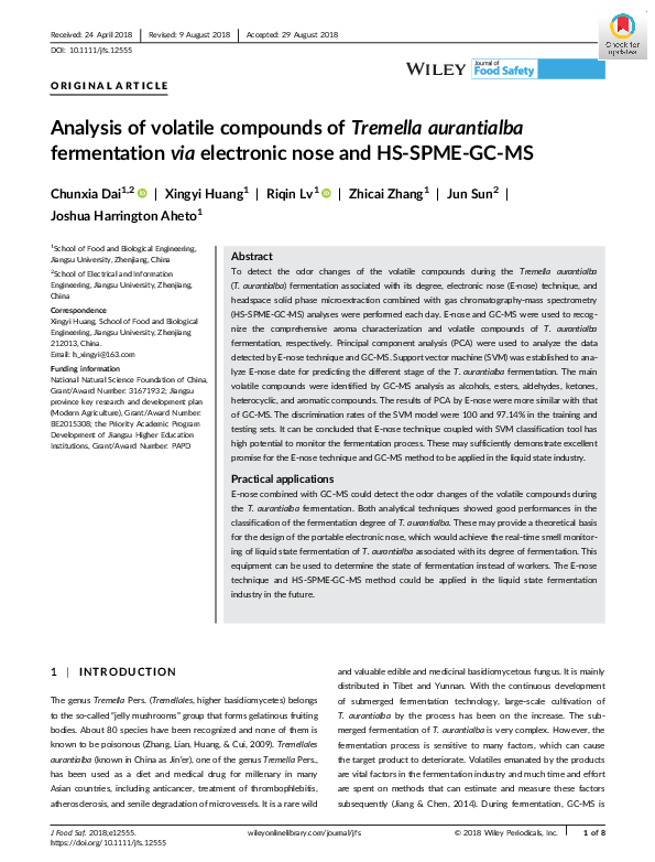 (PDF) Analysis of volatile compounds of Tremella aurantialba ...