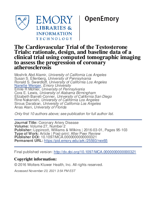 (PDF) The Cardiovascular Trial of the Testosterone Trials: rationale ...