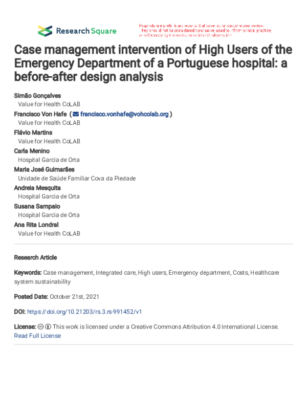 (PDF) Case management intervention of High Users of the Emergency ...