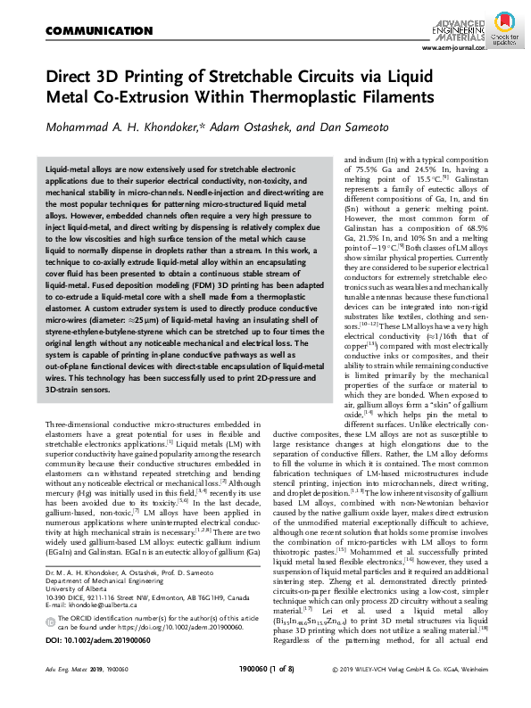 (PDF) Direct 3D Printing of Stretchable Circuits via Liquid Metal Co ...
