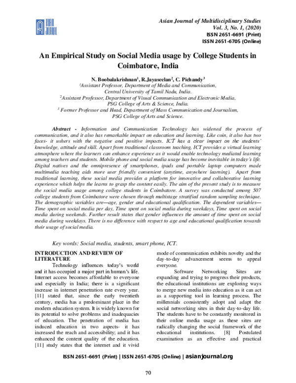 (PDF) An Empirical Study on Social Media usage by College Students in ...