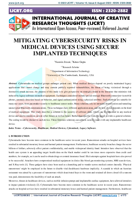 (PDF) Mitigating Cybersecurity Risks In Medical Devices Using Secure ...