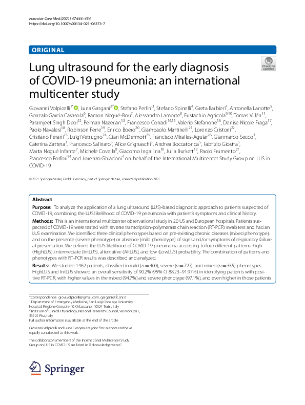 (PDF) Lung ultrasound for the early diagnosis of COVID-19 pneumonia: an ...