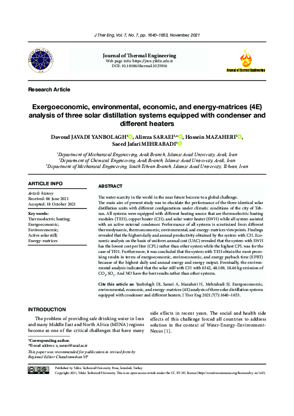 (PDF) Exergoeconomic, environmental, economic, and energymatrices (4E