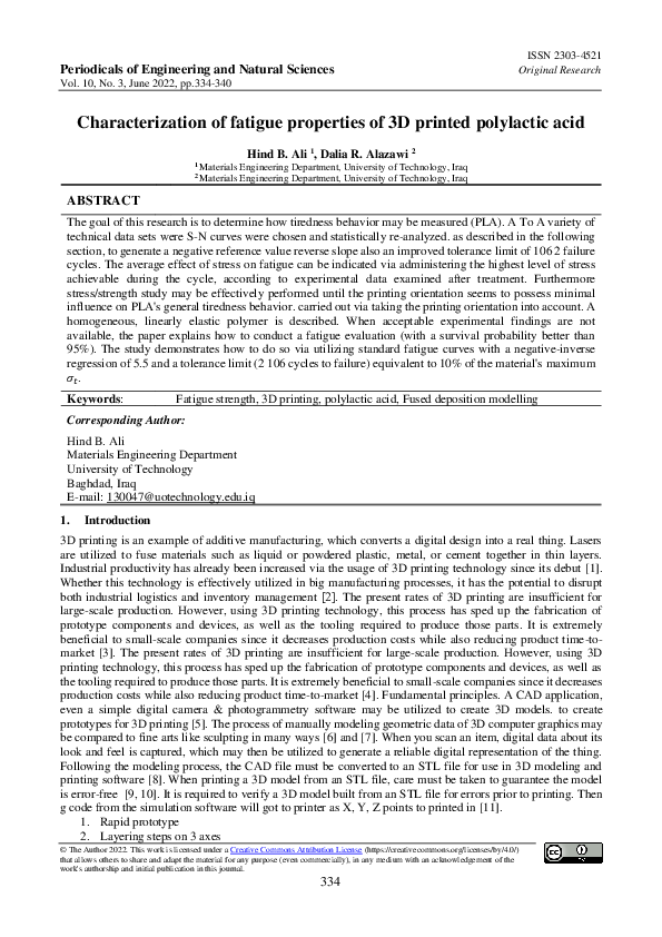 (PDF) Characterization of fatigue properties of 3D printed polylactic acid