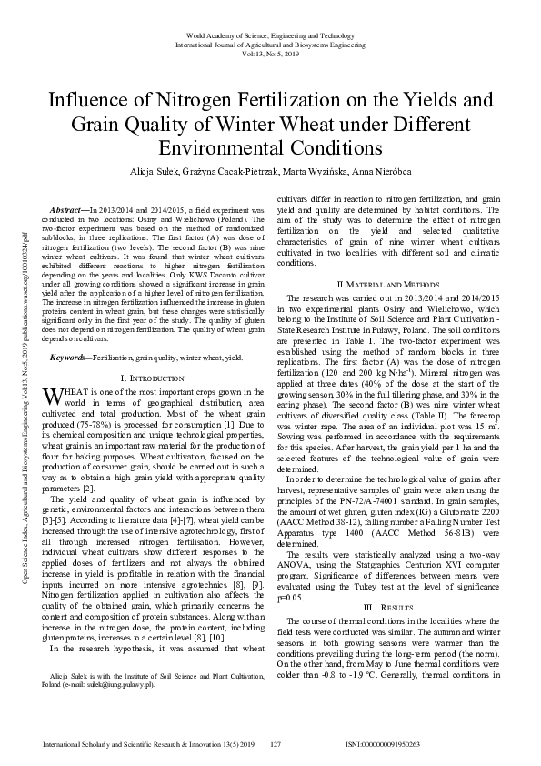 (PDF) Influence of Nitrogen Fertilization on the Yields and Grain ...