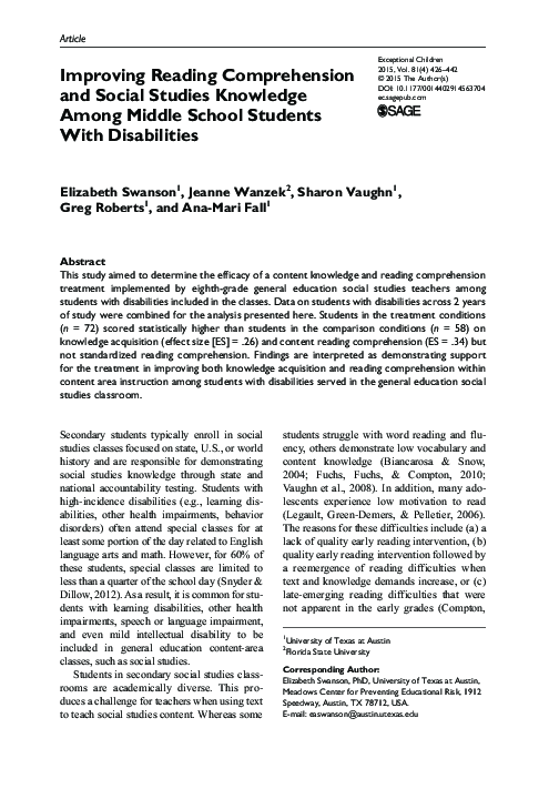 (PDF) Improving Reading Comprehension and Social Studies Knowledge ...