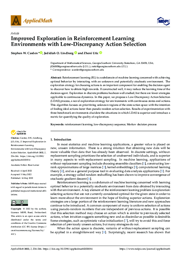 (PDF) Improved Exploration in Reinforcement Learning Environments with ...
