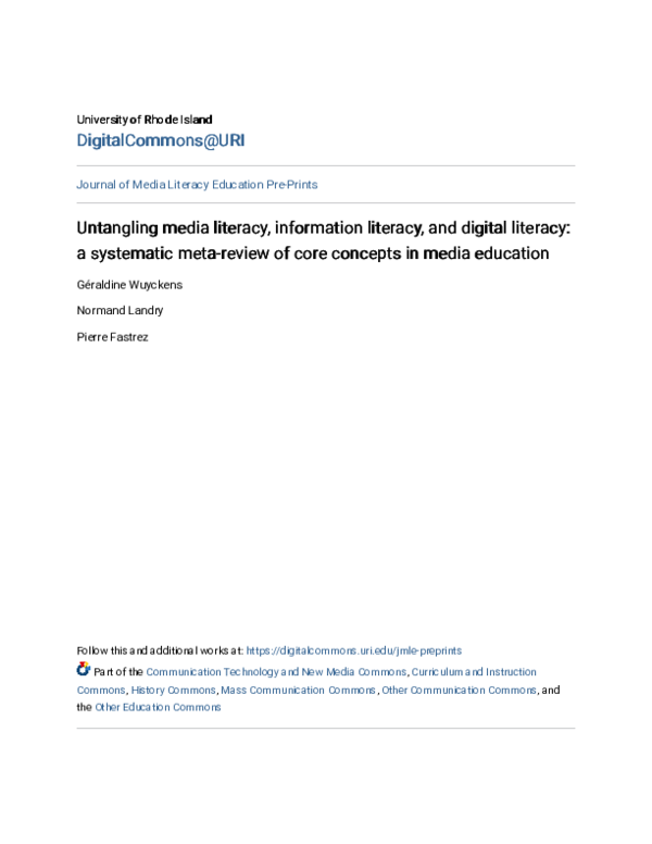 (PDF) Untangling media literacy, information literacy, and digital ...