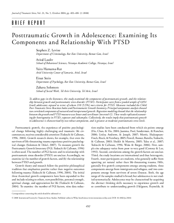 (PDF) Posttraumatic growth in adolescence: Examining its components and ...