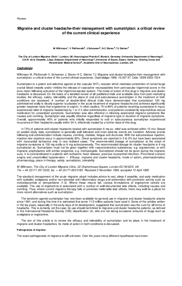 (PDF) Migraine and Cluster Headache--Their Management with Sumatriptan ...